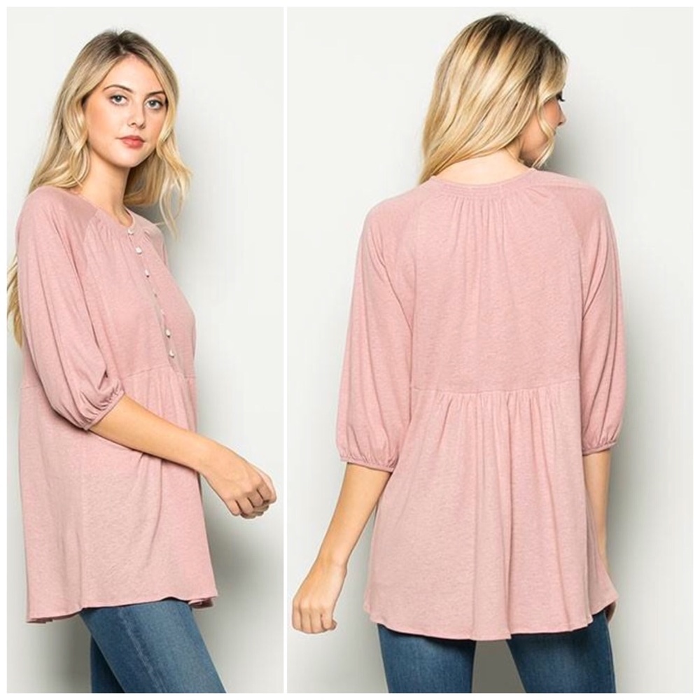 ❗️CLOSING SALE❗️ Blush Pink Babydoll Button Top